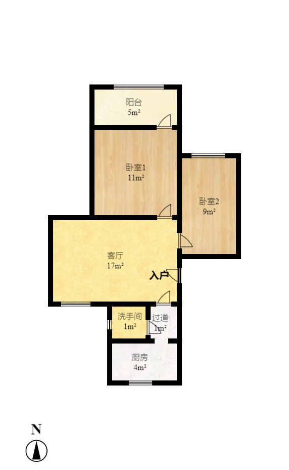 茶园坡社区(原王家冲社区)  2室1厅1卫   1200.00元/月户型图