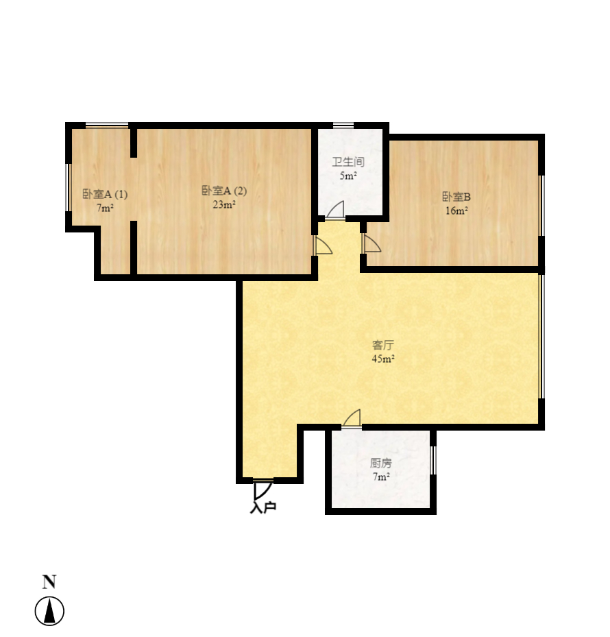 湘江锦绣  2室2厅1卫    2450.0元/月户型图