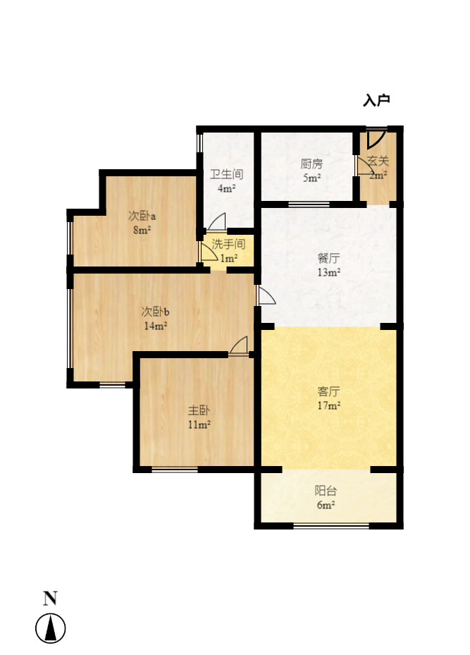 勤诚达新界  3室2厅1卫    1900.0元/月户型图