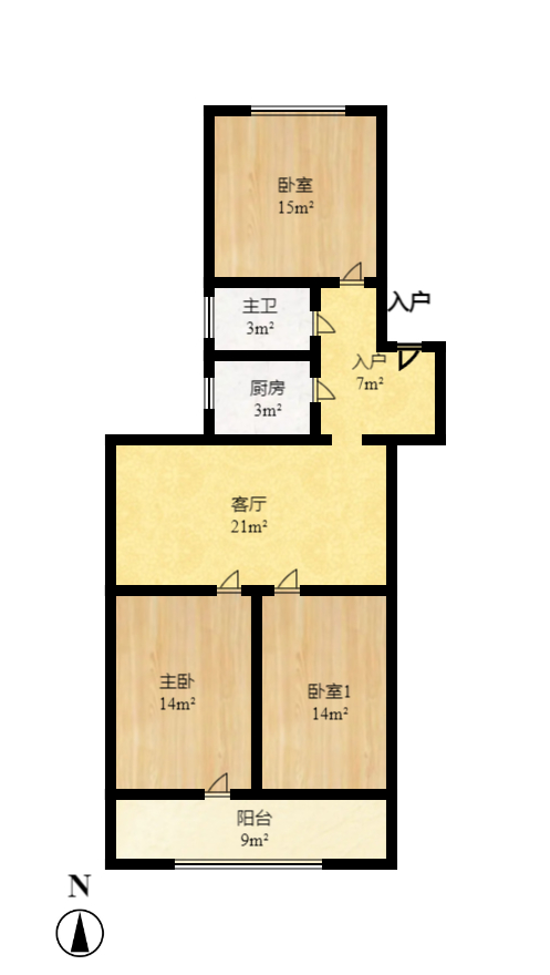通泰街商居楼  3室2厅1卫    67.0万室内图1