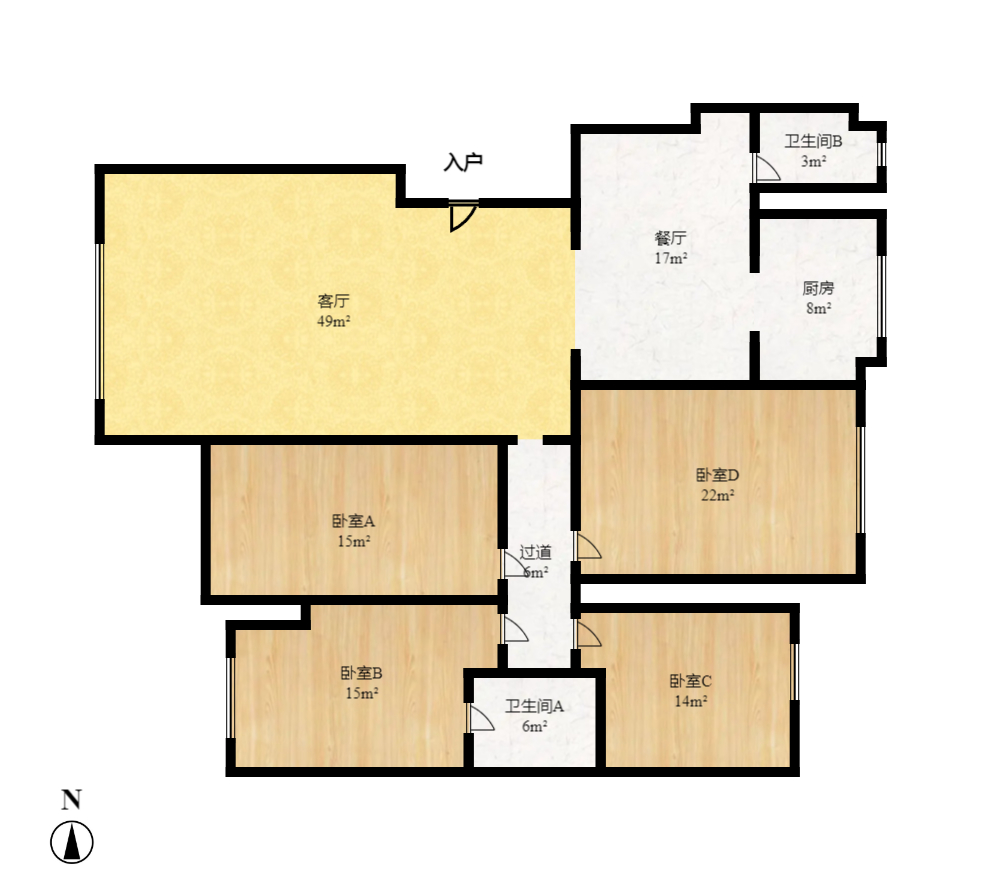 景荣华苑  3室2厅2卫    2400.0元/月户型图