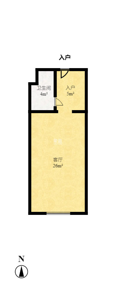 恒大江湾  1室1厅1卫   1000.00元/月户型图