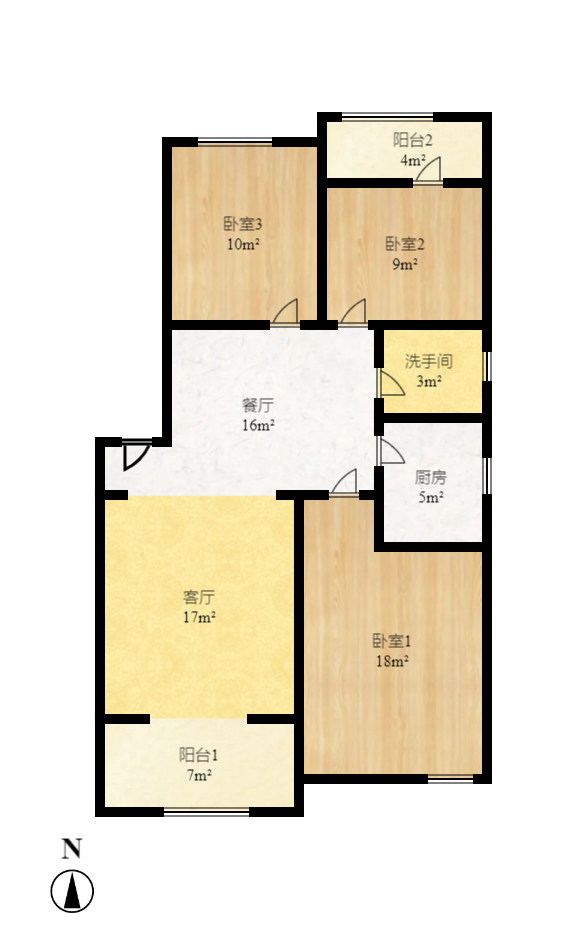 融城花苑  3室2厅1卫   1800.00元/月户型图