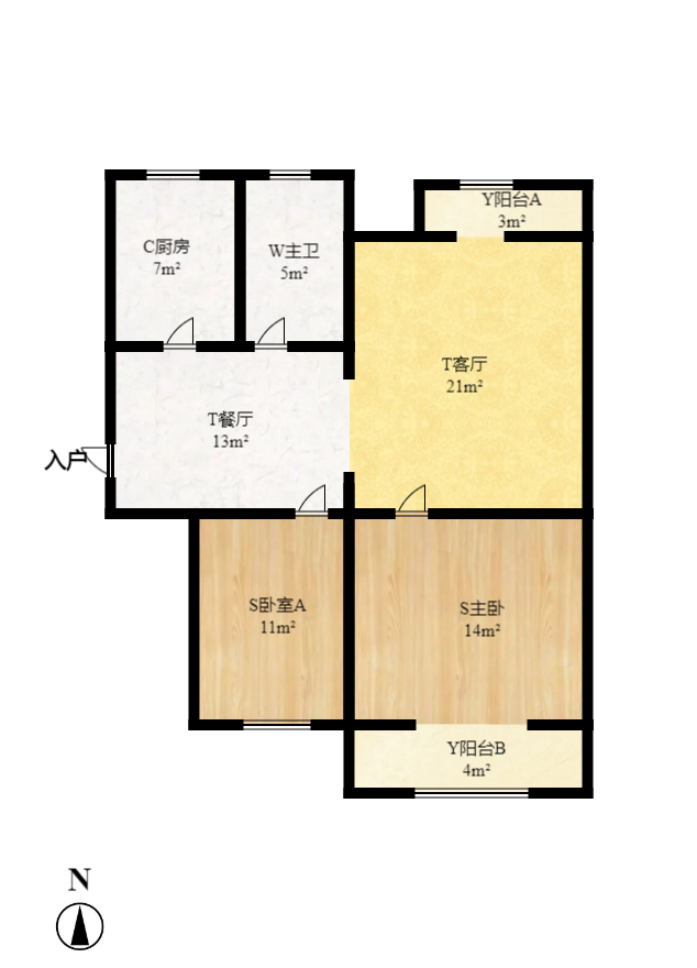 天凯东苑  2室1厅1卫   1800.00元/月户型图