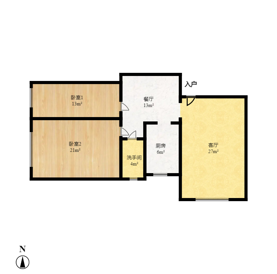 中盛小家碧寓 2室1厅1卫 2000.0元/月 中盛小家碧寓 2室1厅1卫 2000.0元/月户型图