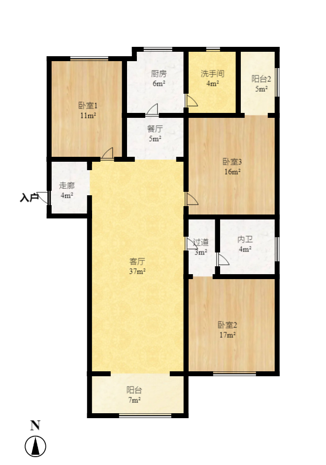 高桥家电百货城  4室2厅1卫   2600.00元/月户型图