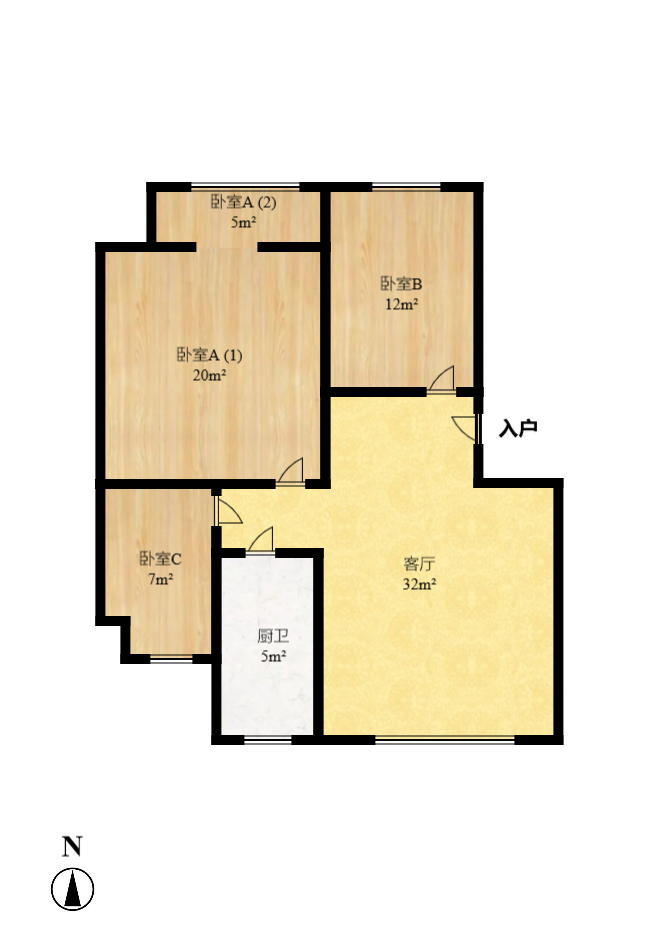 杏花园小区  3室2厅1卫    2200.0元/月室内图1