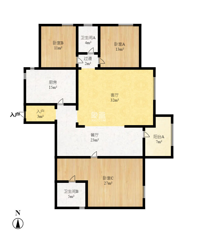 湘府名邸（同力家园）  3室2厅2卫   3200.00元/月户型图