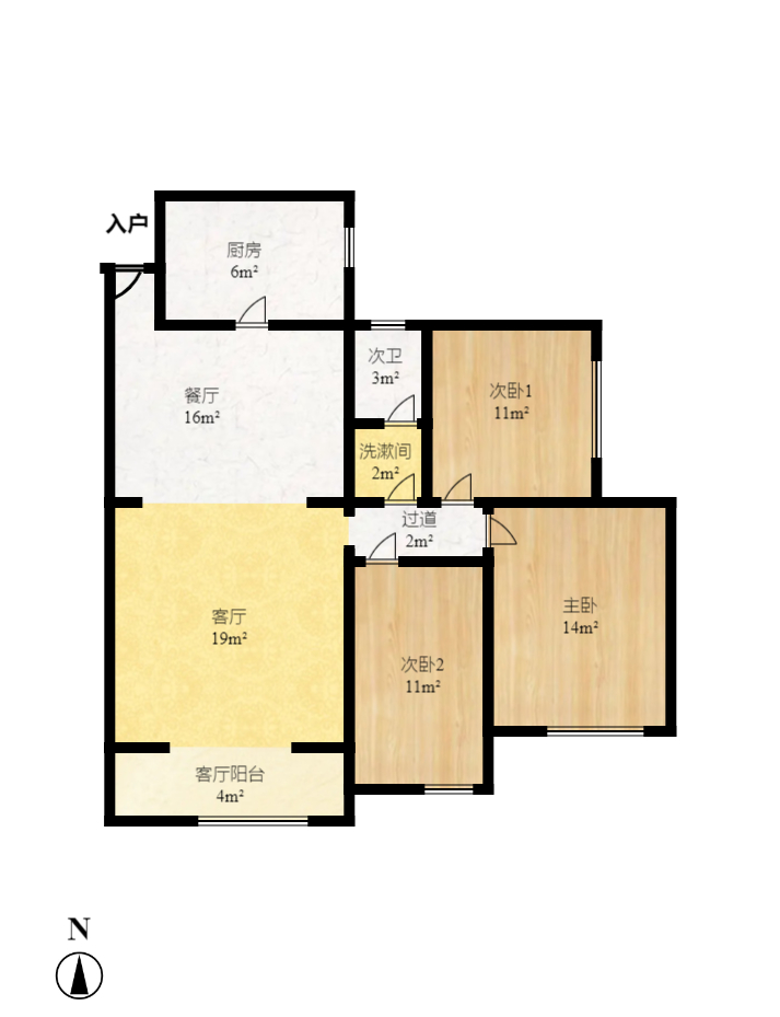枫林美景  3室2厅1卫   2400.00元/月户型图