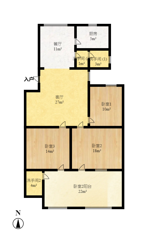 湘农桥社区 3室1厅1卫 1600.0元/月 湘农桥社区 3室1厅1卫 1600.0元/月户型图