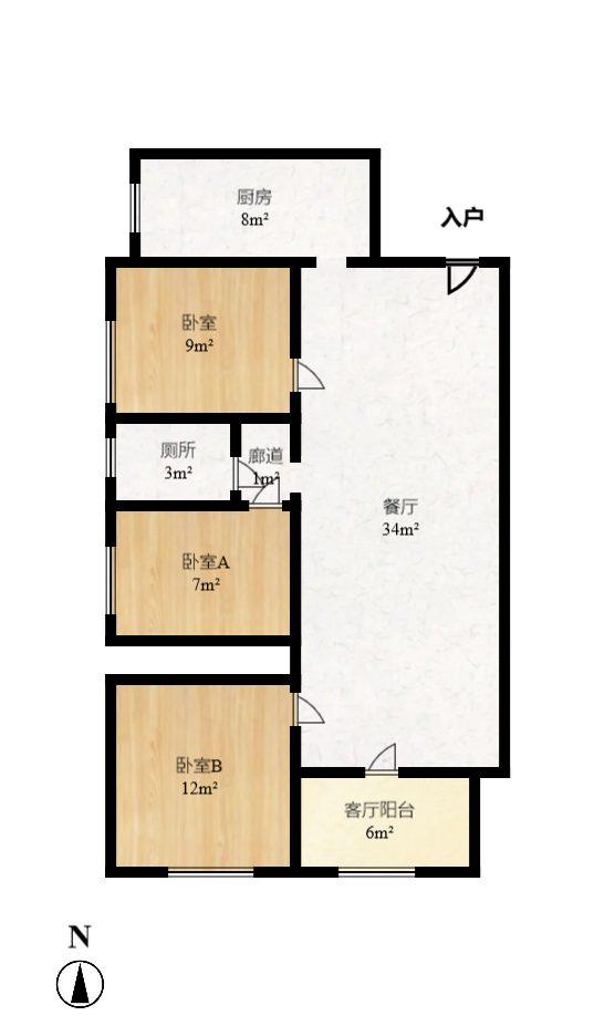 北大资源时光  3室2厅1卫    2800.0元/月户型图