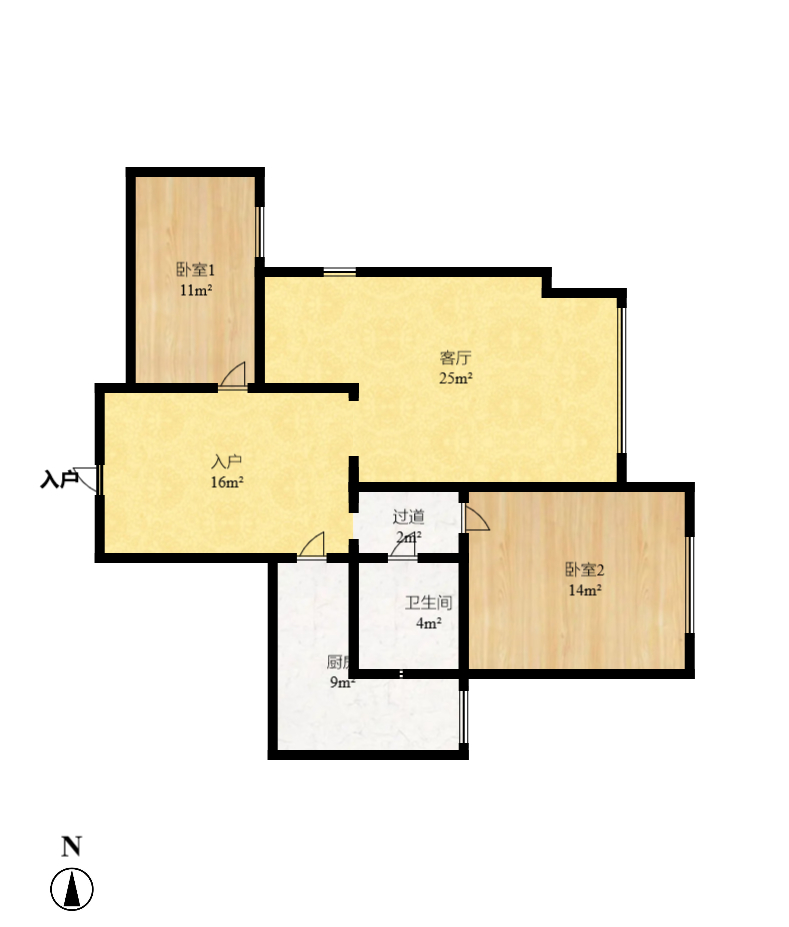 湘江世纪城融江苑  2室1厅2卫    1800.0元/月户型图