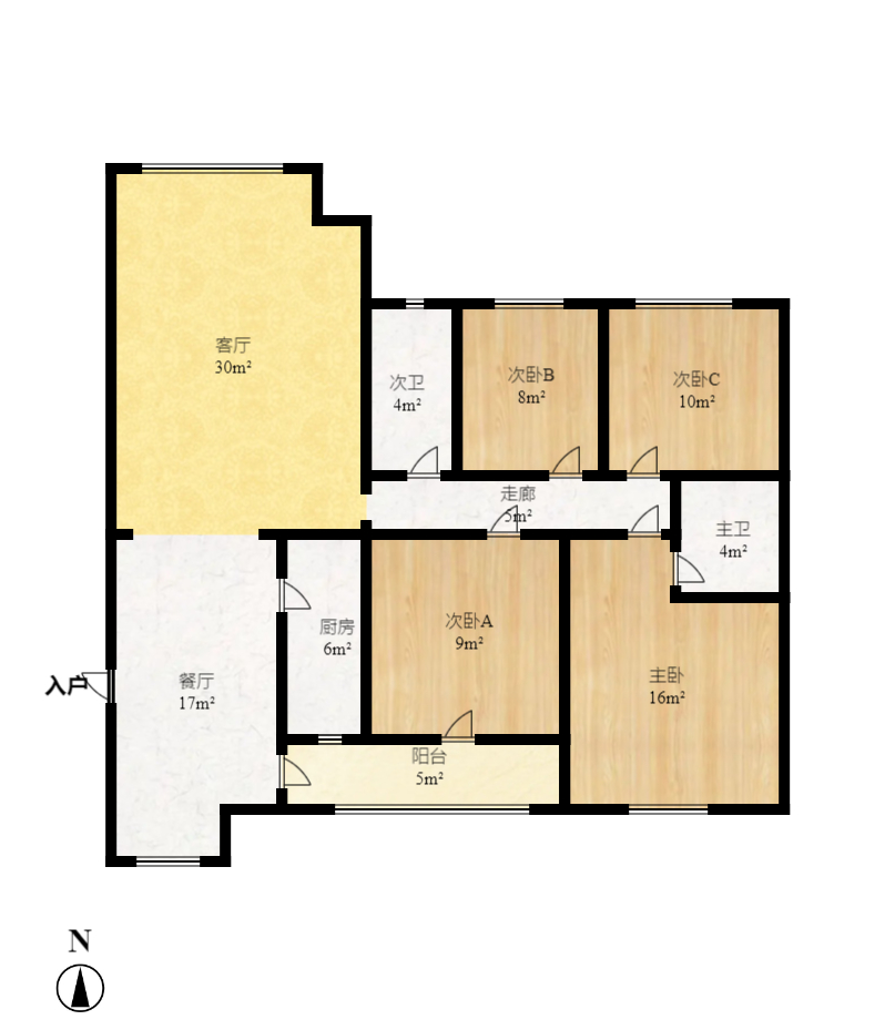 幸福洋房 4室2厅2卫 2400.0元/月 幸福洋房 4室2厅2卫 2400.0元/月户型图