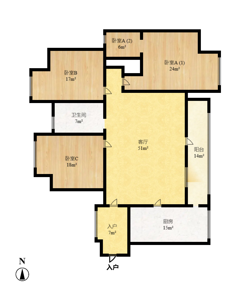 通用时代国际社区  3室2厅2卫    3600.0元/月户型图