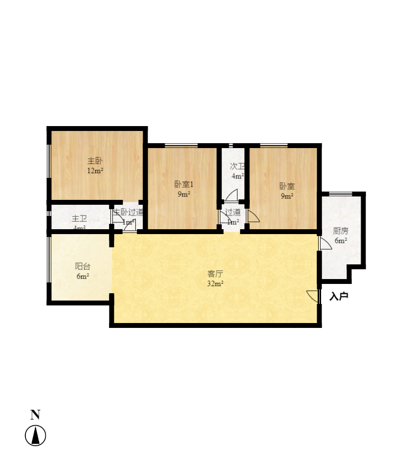 万科金域蓝湾  1室2厅2卫    2600.0元/月户型图
