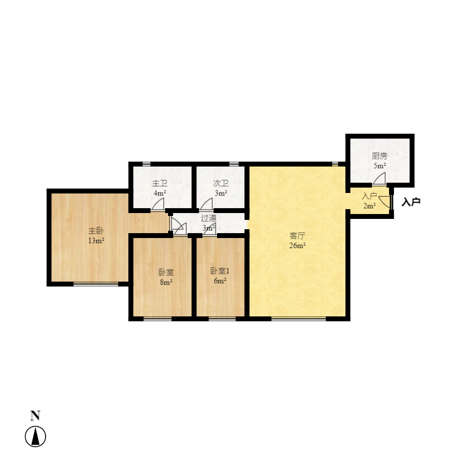 盛世美居荷园  3室1厅2卫    2800.0元/月户型图