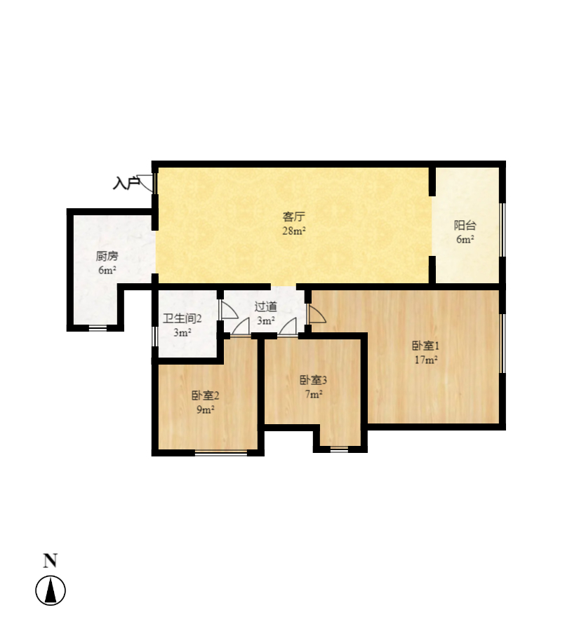 珠江郦城薰衣道  3室1厅1卫   2000.00元/月室内图1