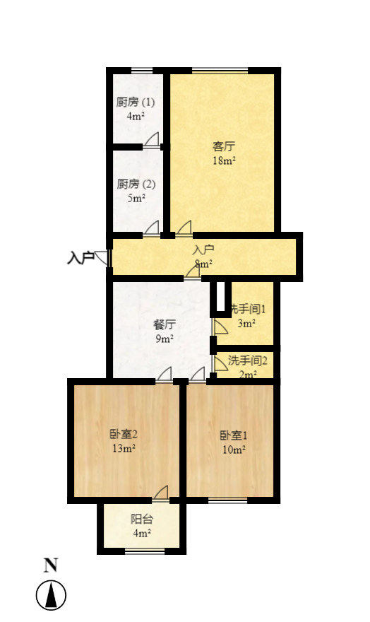 金科园  2室2厅1卫    1500.0元/月户型图