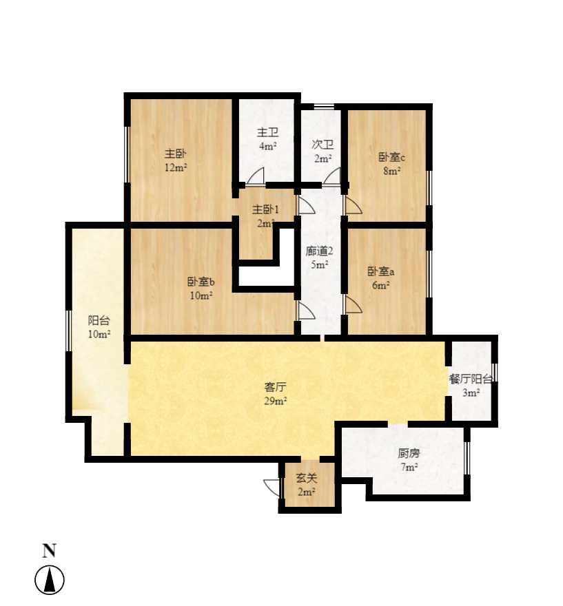 时代梅溪领峰  4室2厅2卫   3500.00元/月户型图
