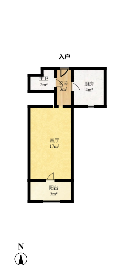 中海新城熙岸（中信新城五期）  1室1厅1卫   1500.00元/月户型图