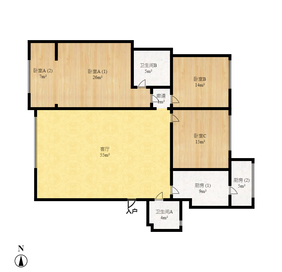 欧园  3室2厅1卫    2600.0元/月户型图