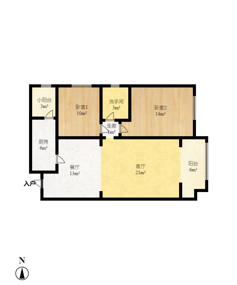 长房白沙湾  2室2厅1卫    2500.0元/月户型图