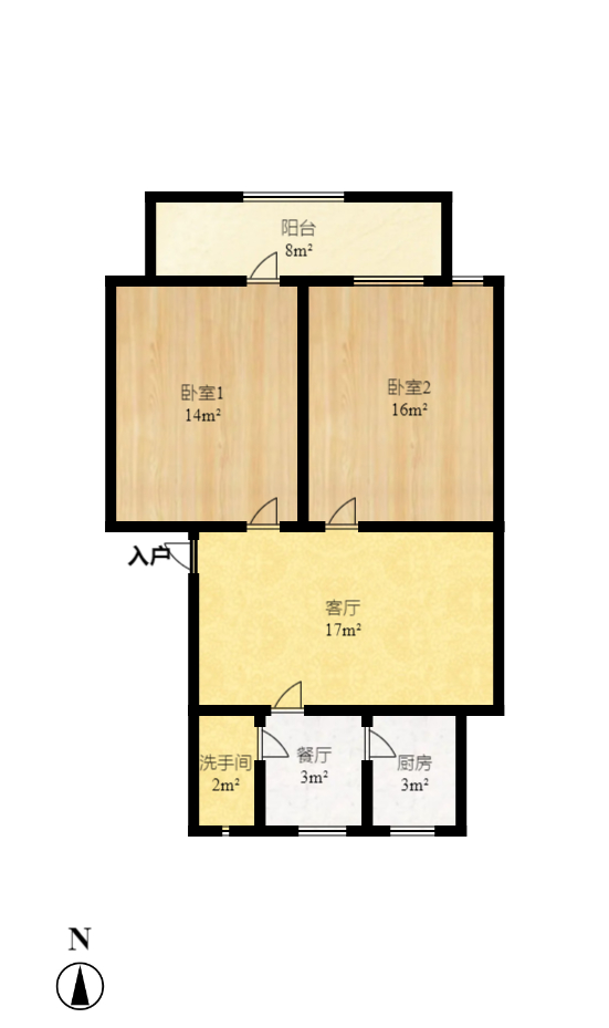 杨家山卫生局宿舍  2室2厅1卫    1300.0元/月户型图