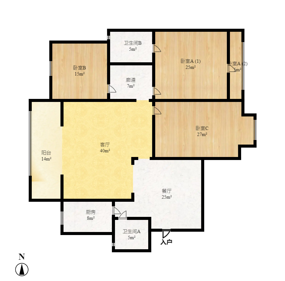 华盛家园  3室2厅2卫    2600.0元/月户型图