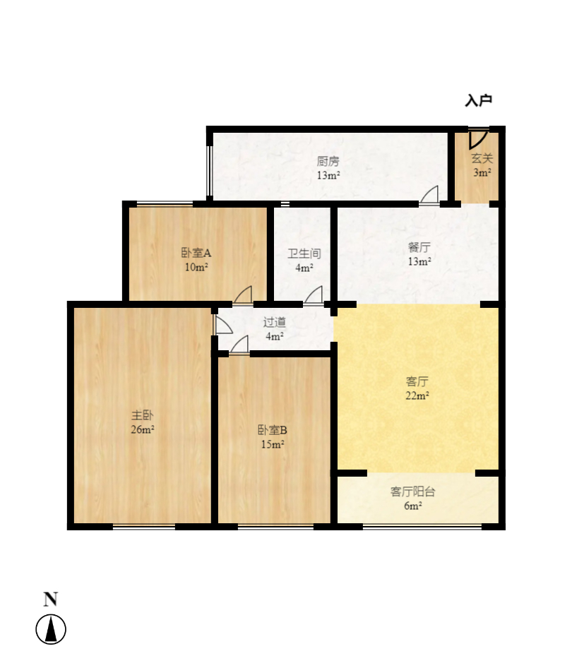 青青家园  3室2厅1卫   2200.00元/月户型图