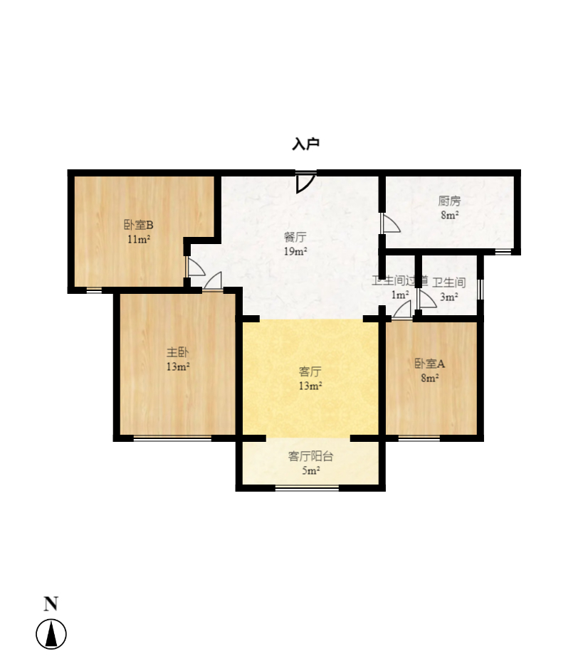 广泰锦苑  3室2厅1卫   2200.00元/月户型图