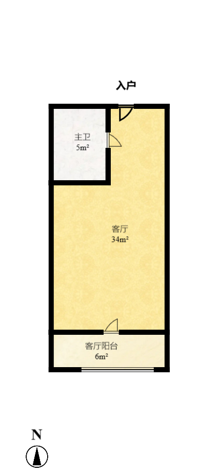 蝴蝶谷 1室1厅1卫 1200.0元/月 蝴蝶谷 1室1厅1卫 1200.0元/月户型图
