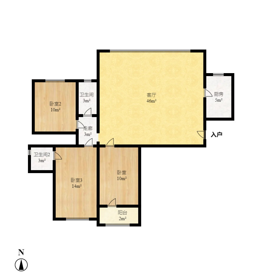 波隆城市花园  1室1厅1卫   1200.00元/月户型图