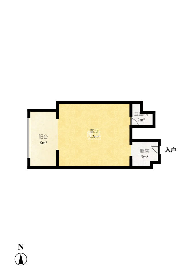 观园国际公寓  1室1厅1卫   1700.00元/月户型图