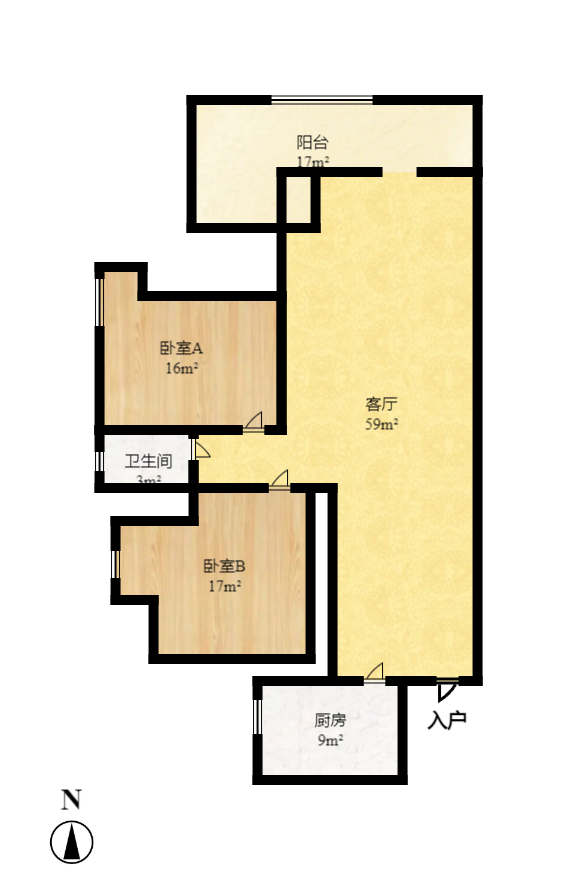 慢步江湾  3室2厅1卫   96.00万室内图1
