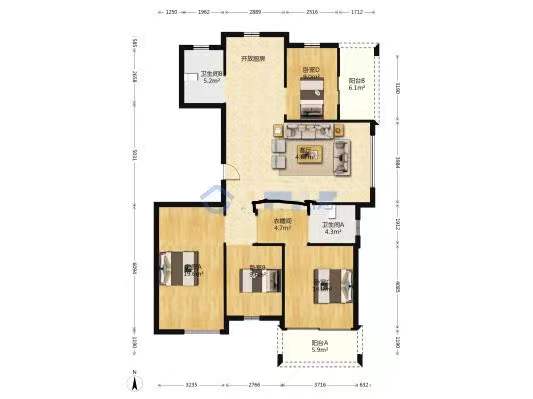 玫瑰名城梧桐园 3室2厅2卫 56.0万 玫瑰名城梧桐园 3室2厅2卫 56.0万室内图