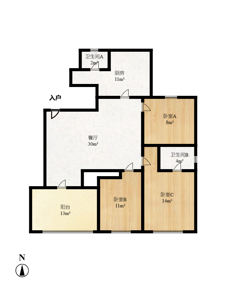 王府花园  3室2厅2卫   3300.00元/月户型图