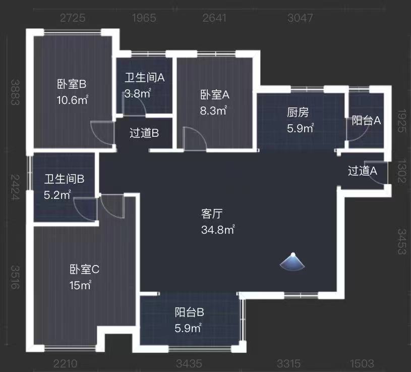 中泰财富湘江  3室2厅2卫   86.80万