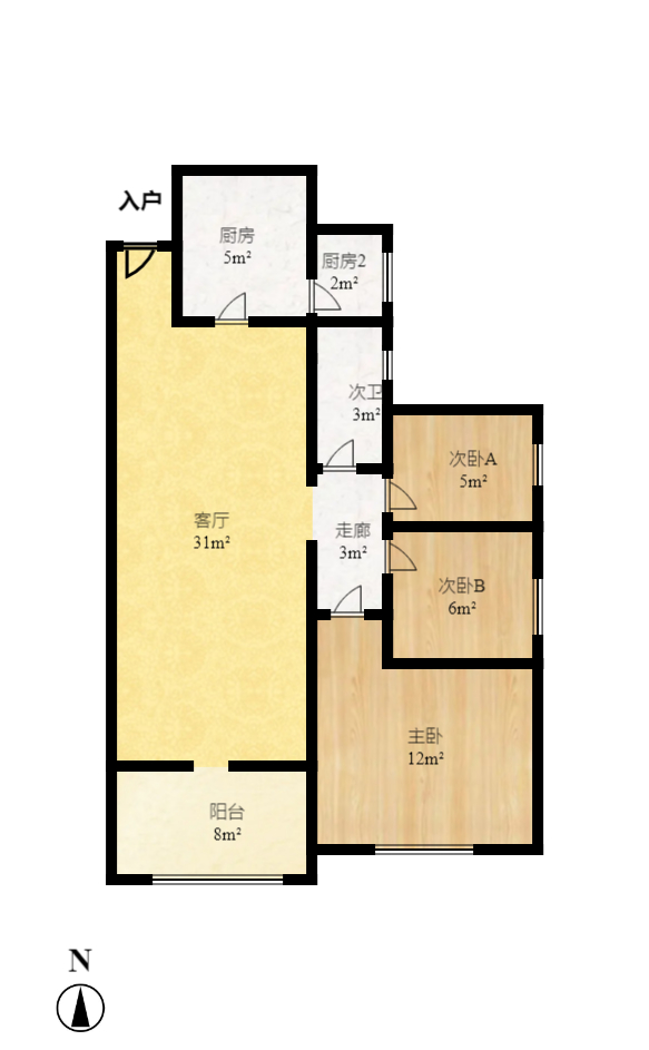 碧桂园威尼斯城  3室2厅1卫   1800.00元/月户型图