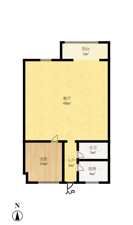 日出东方  1室1厅1卫   1800.00元/月户型图