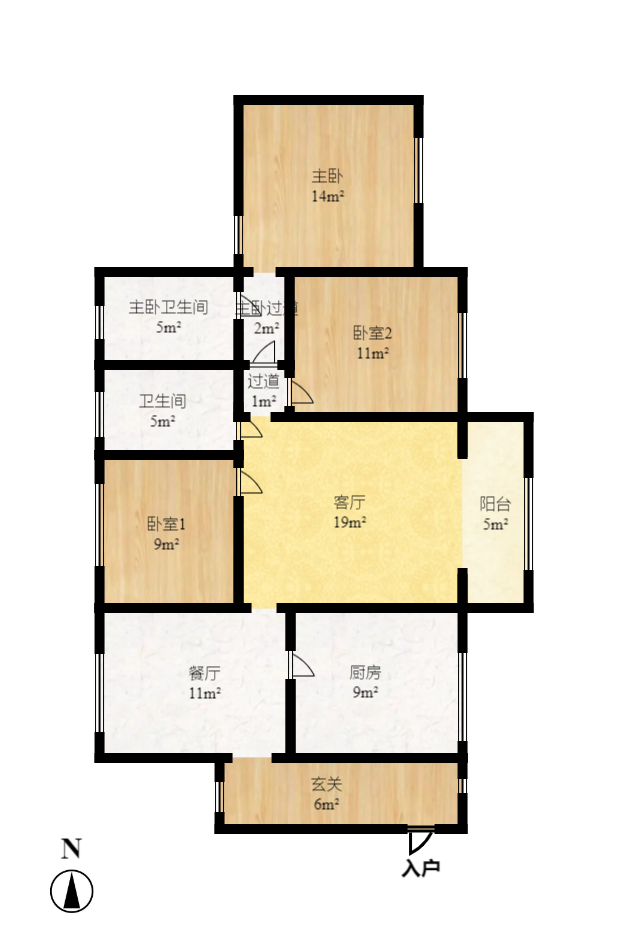 珠江郦城公园1号  3室2厅1卫    3800.0元/月户型图