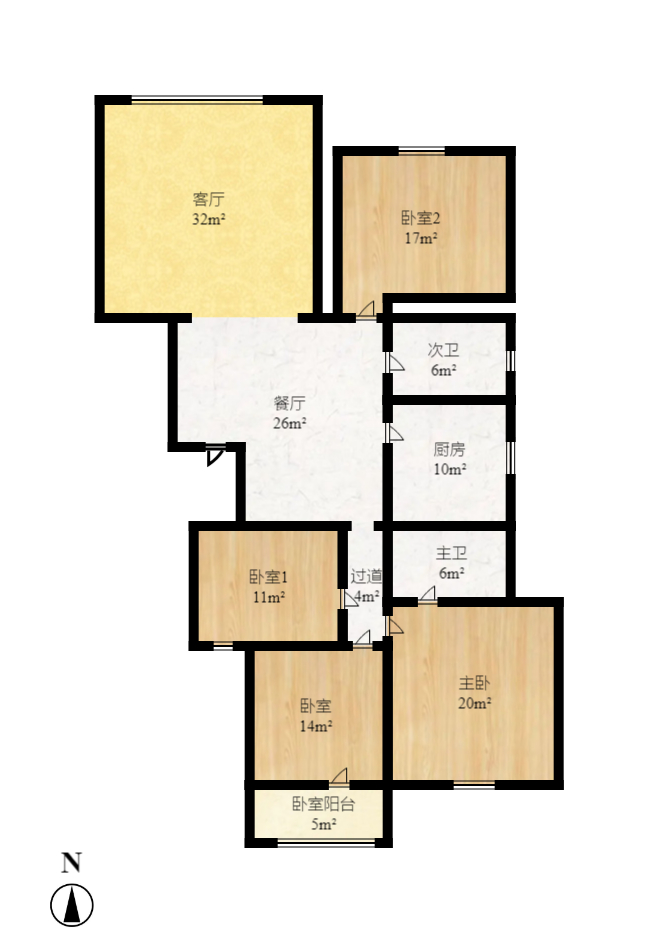 京电花园  3室1厅2卫   3200.00元/月户型图