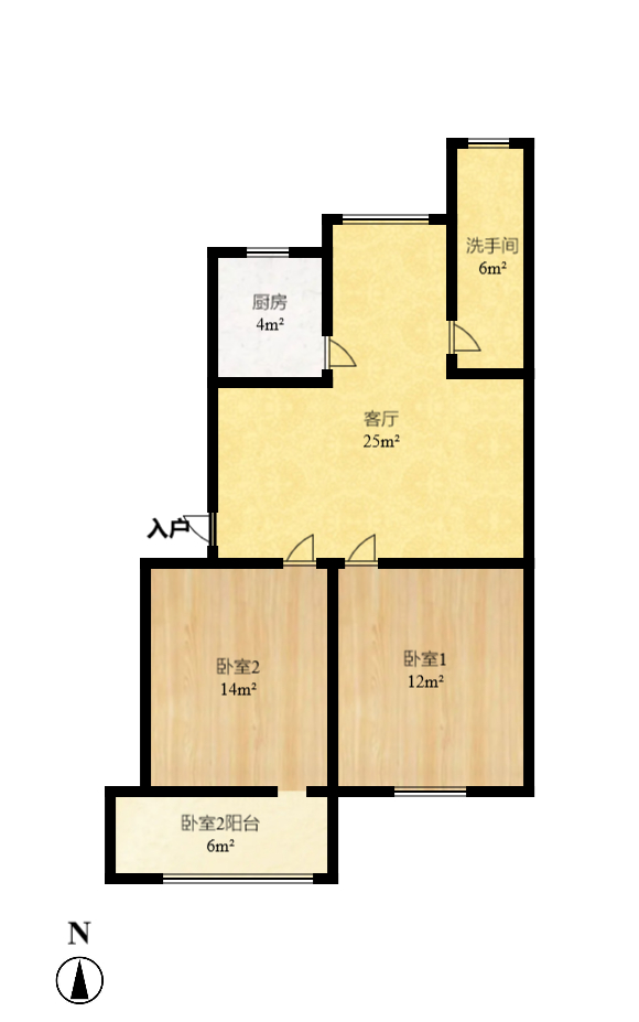 红花坡轻工设计院（轻安宿舍）  2室1厅1卫   42.80万室内图1