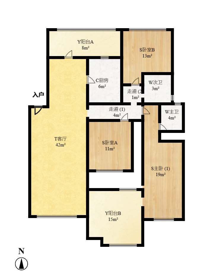 中城丽景香山园  3室2厅2卫   3600.00元/月户型图
