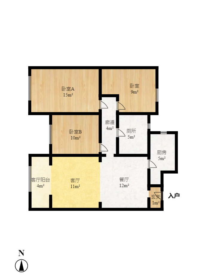 万科白鹭郡  1室1厅1卫    1500.0元/月户型图