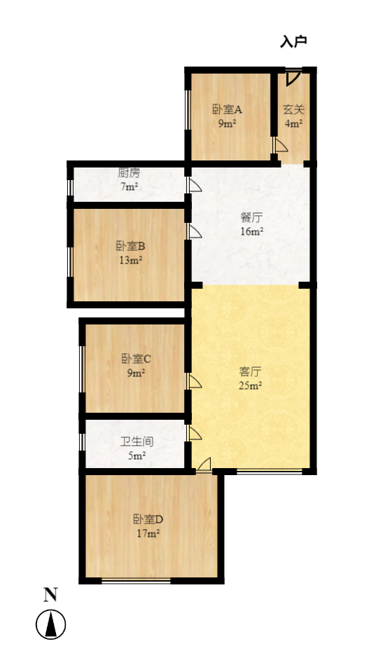 悦湖山  4室2厅1卫   89.80万室内图1