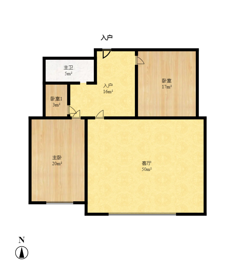 万象新天  3室2厅1卫   3500.00元/月户型图