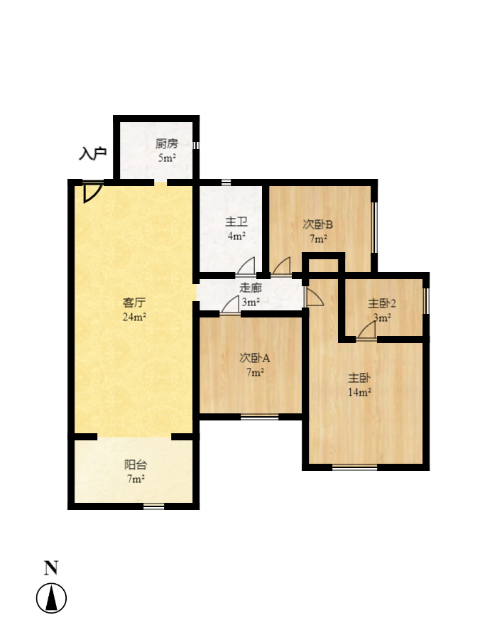 方略城市广场  3室1厅1卫    2000.0元/月户型图