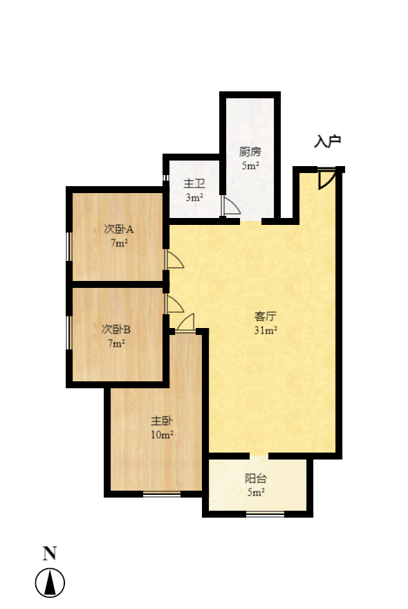 星湖湾一期高层  3室2厅2卫   2200.00元/月户型图