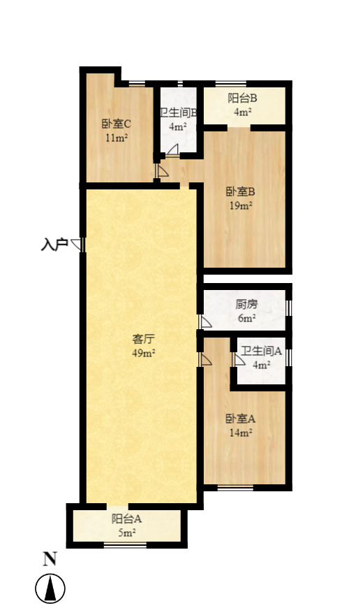 润屋美院 2室2厅1卫 2200.0元/月 润屋美院 2室2厅1卫 2200.0元/月户型图