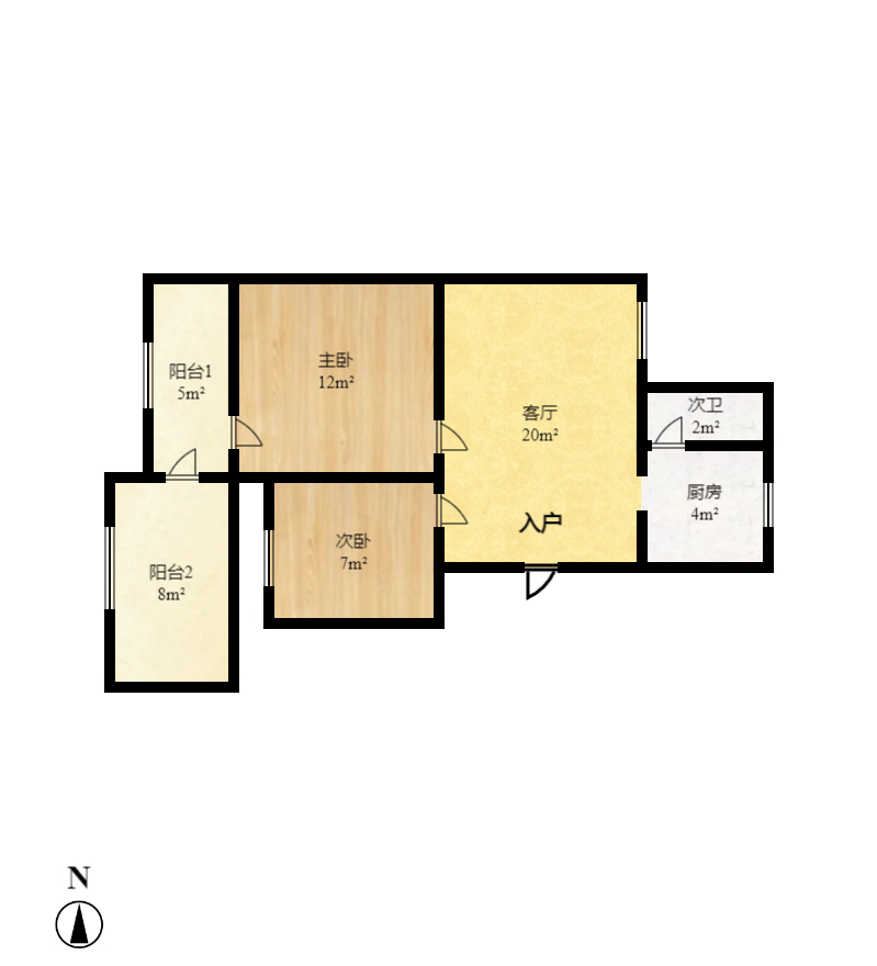 老鸦冲社区  2室1厅1卫   1600.00元/月户型图